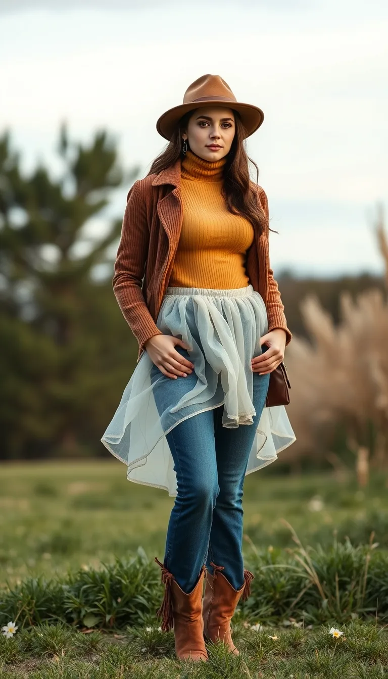 Western Chic in Layered Denim and Fringe Accents
