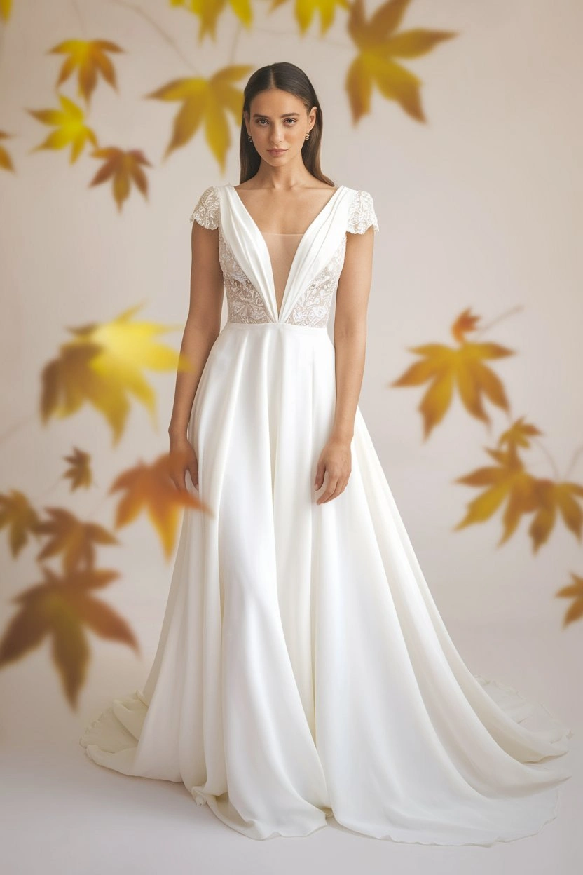 Autumnal Grace A White Sustainable Wedding Dress for Seasonal Romance