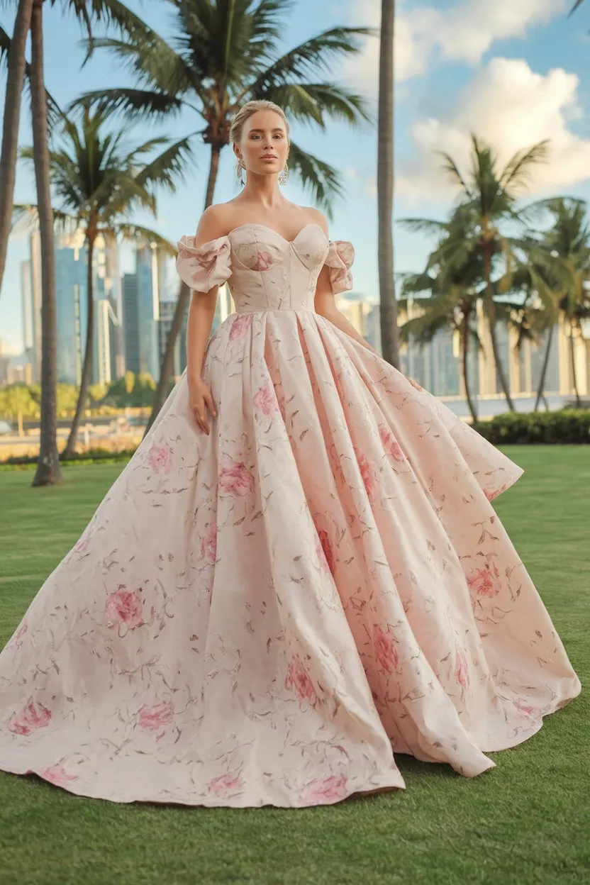 Blush Fantasy Floral Ballgown Redefines Wedding Day Romance