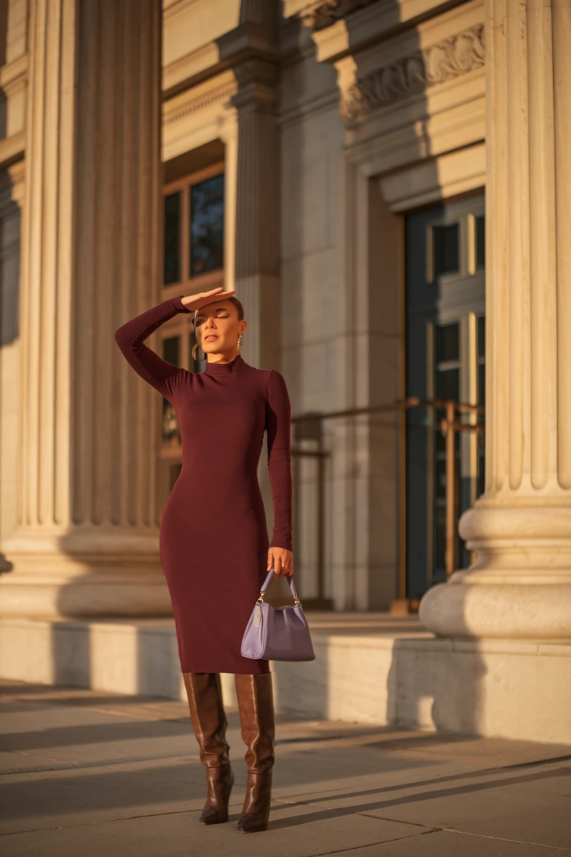 Burgundy Bodycon Brilliance Architectural Elegance Meets Winter Sophistication