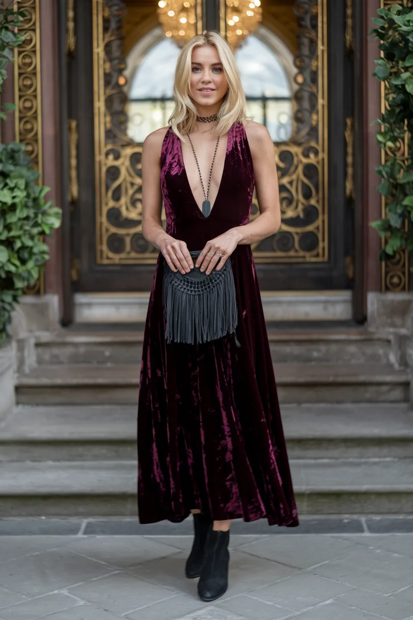 Burgundy Opulence Velvet Maxi Splendor for Grand Holiday Soirées