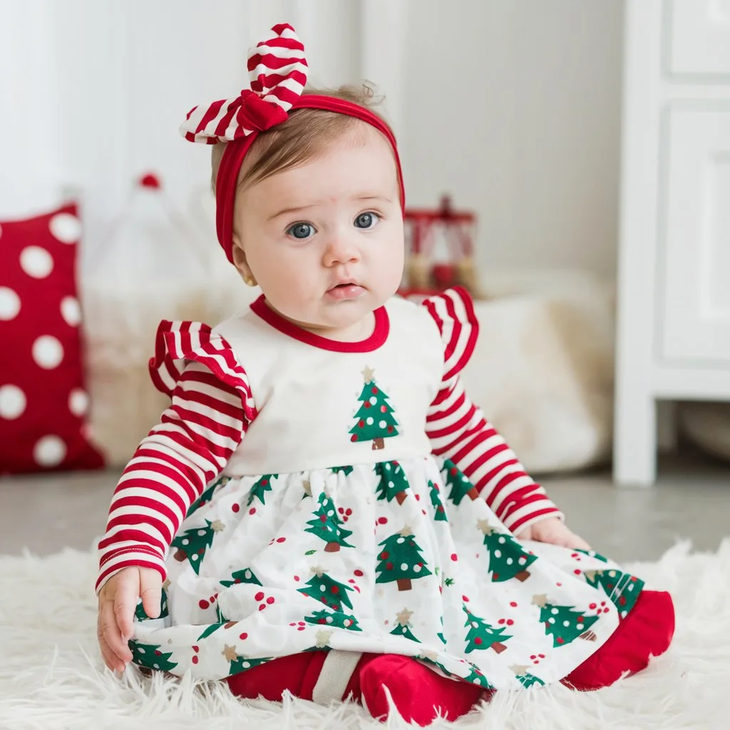 Candy Cane Striped Festive Dress Whimsical Holiday Fashion for Tiny Celebrations