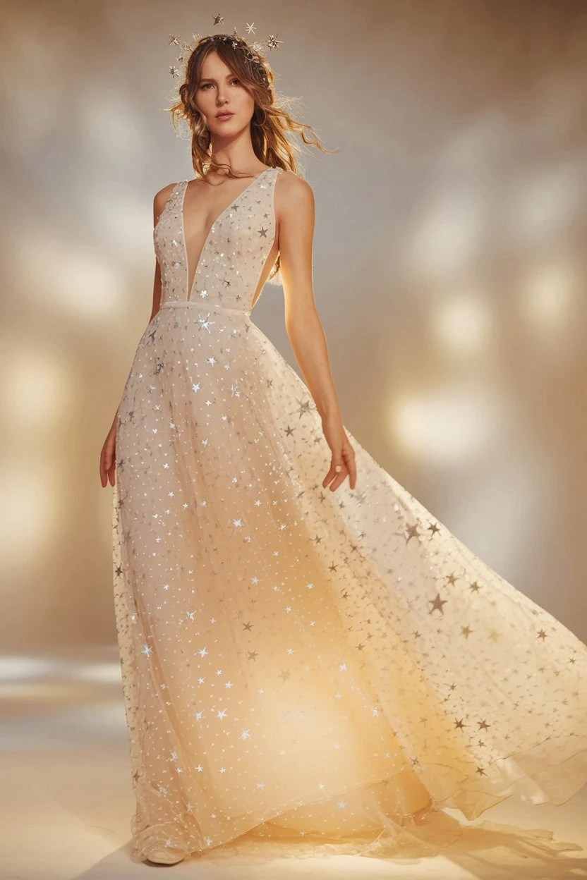 Celestial Dream Star-Studded Gown Elevates Mystical Wedding Aesthetic