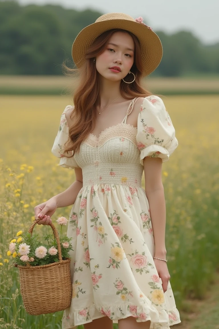 Countryside Romance - Floral Smocked Dress with Puff Sleeves