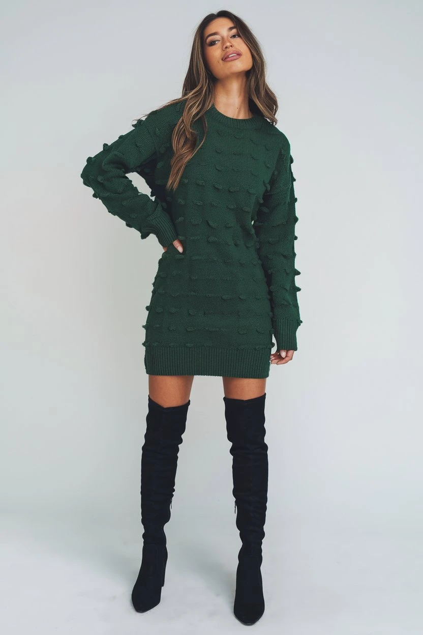 Emerald Textured Mini Holiday-Ready Knitwear With Dimensional Appeal