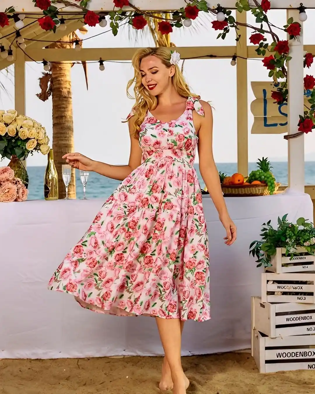 Floral Sundress with Effortless Coastal Charm – Picnic-Perfect Elegance