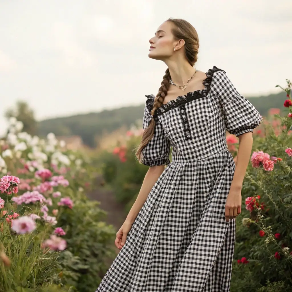 Gingham Grace Peasant Dress Ideas for Garden Romanticism