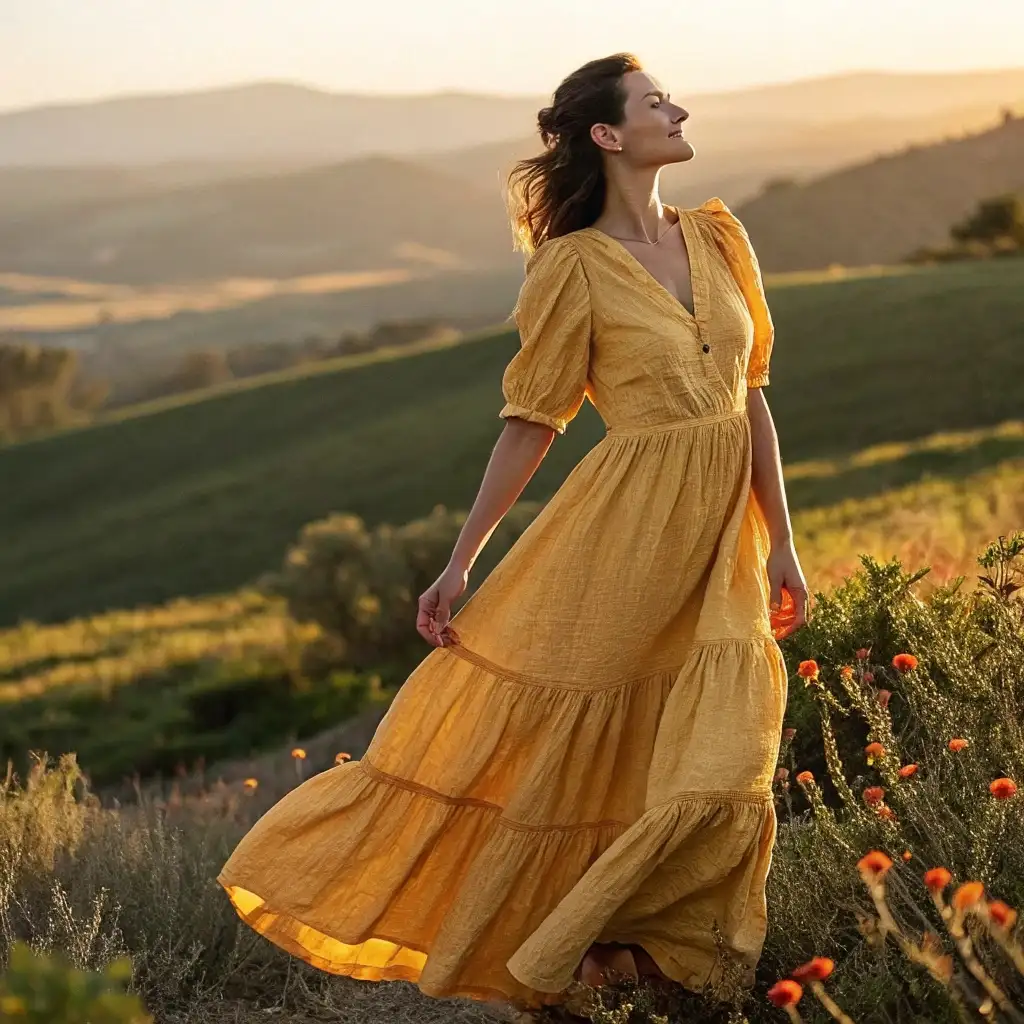 Golden Hour Tuscan-Inspired Peasant Dress Ideas for Hillside Reverie