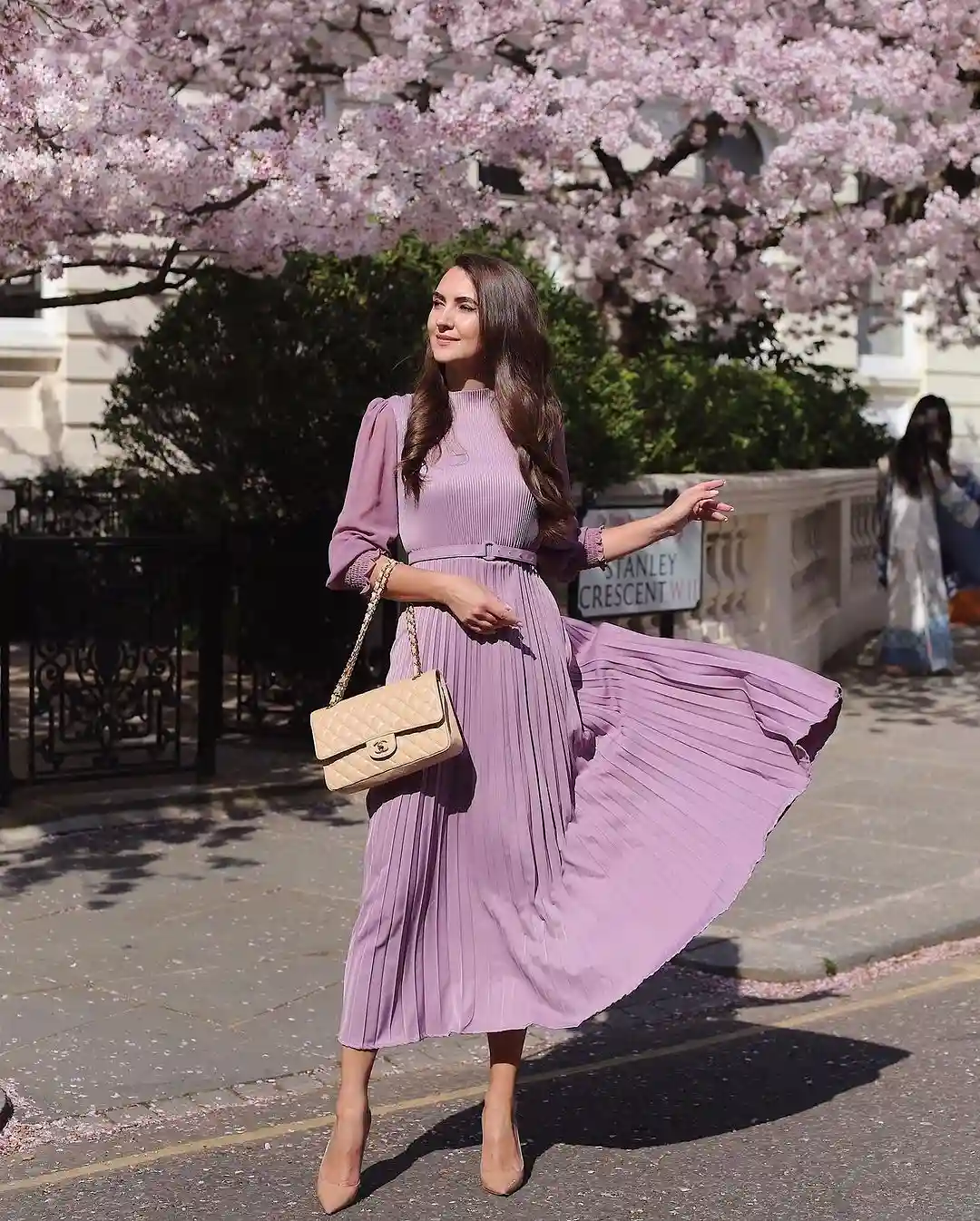 Lavender Elegance – Pleated Sweater Dress for a Breezy Spring Day