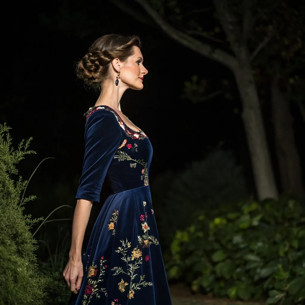 Midnight Velvet Embroidered Folk Dress for Evening Elegance