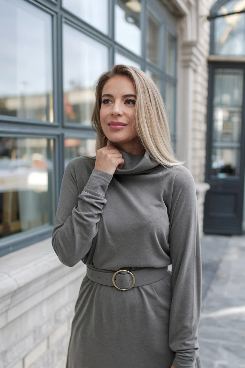 Sage Gray Sophistication Belted Knit Elegance for Elevated Everyday Style