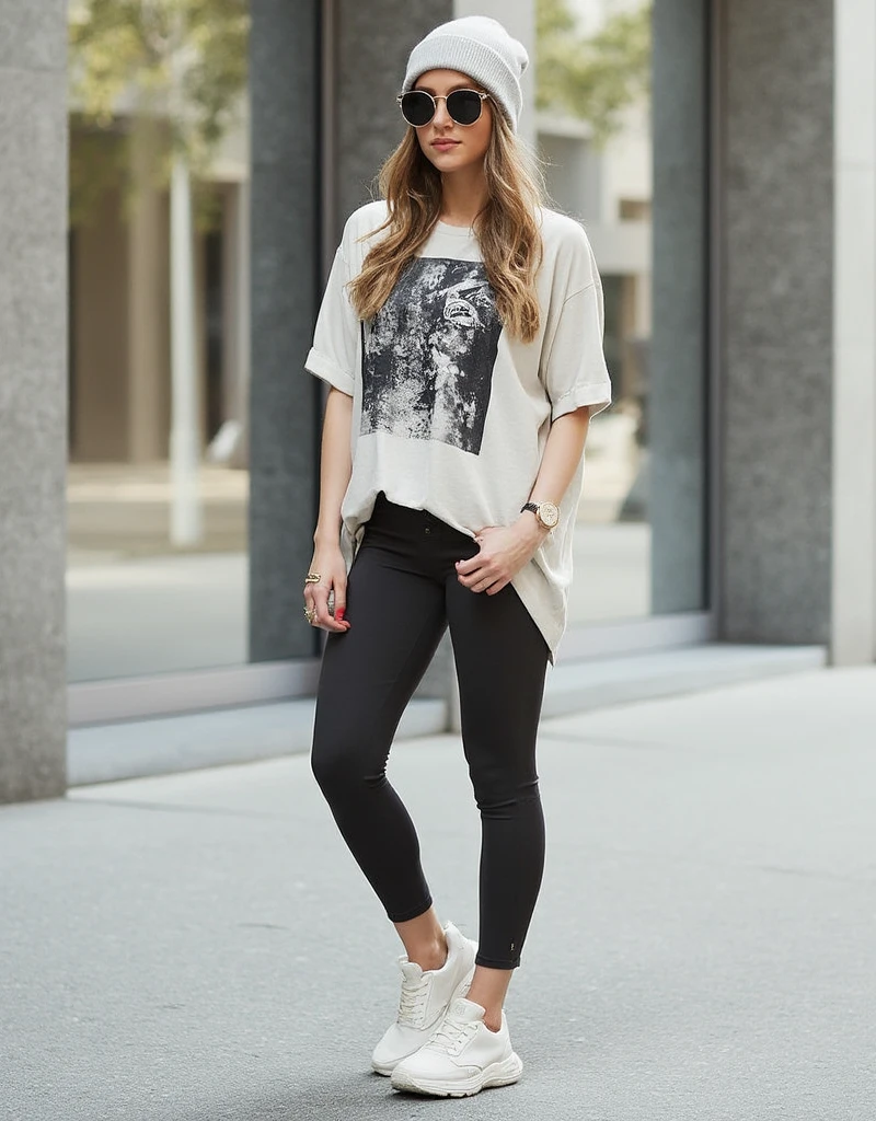 Street Style Casual - Graphic Tee with Leggings