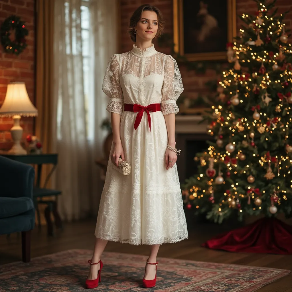 Timeless White Lace Dress for Christmas Gatherings
