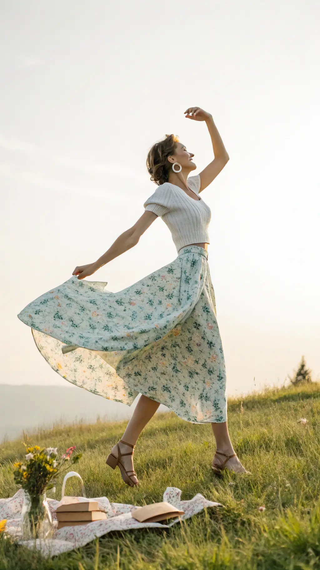 Whimsical Floral Skirt & Knit Top