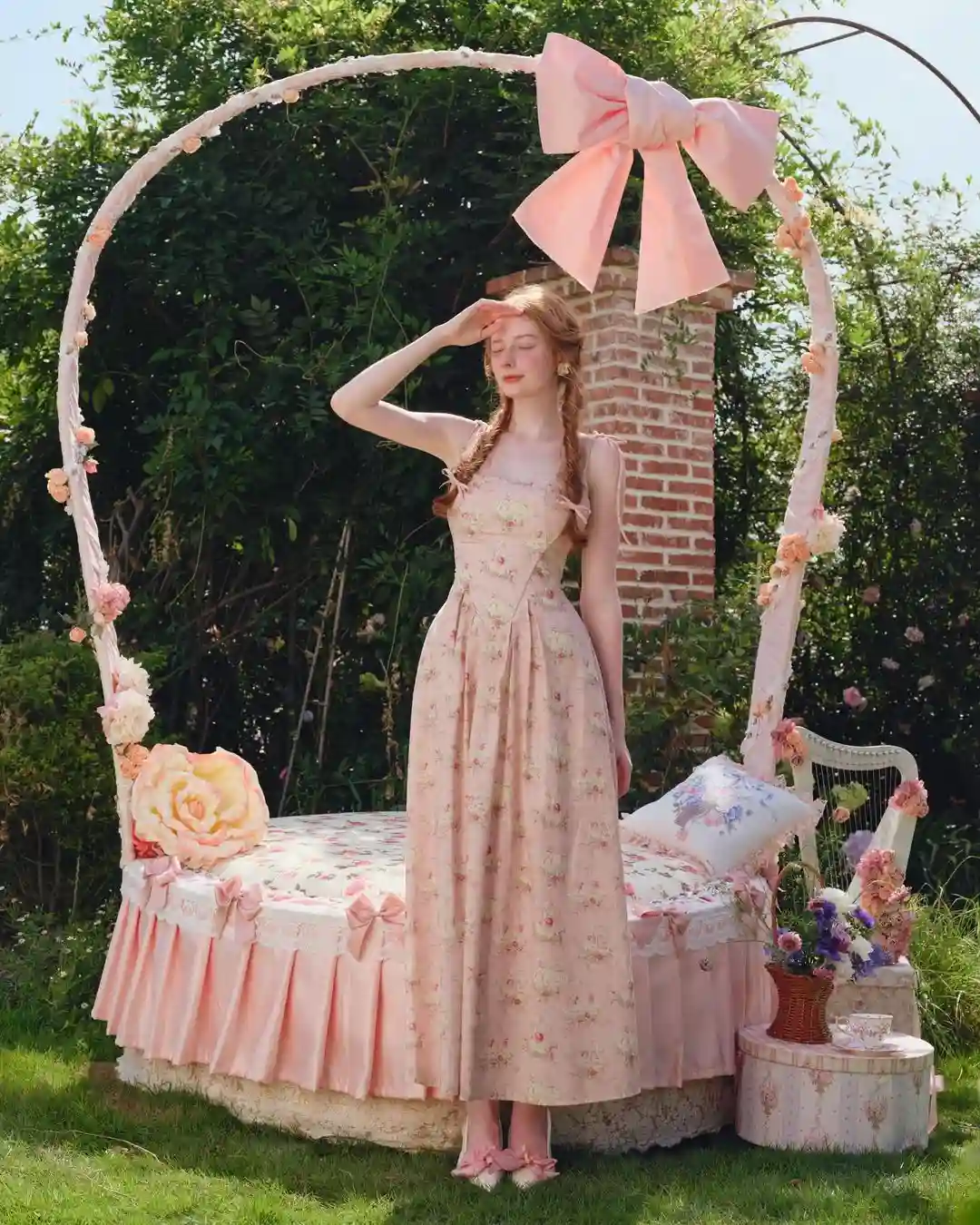 Whimsical Garden Fantasy – Graceful Floral Maxi Dress with Soft Pink Tones