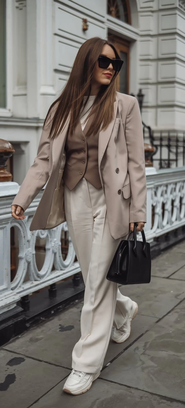 Architectural Neutrals Layered Taupe Blazer Ensemble for Modern Power Dressing