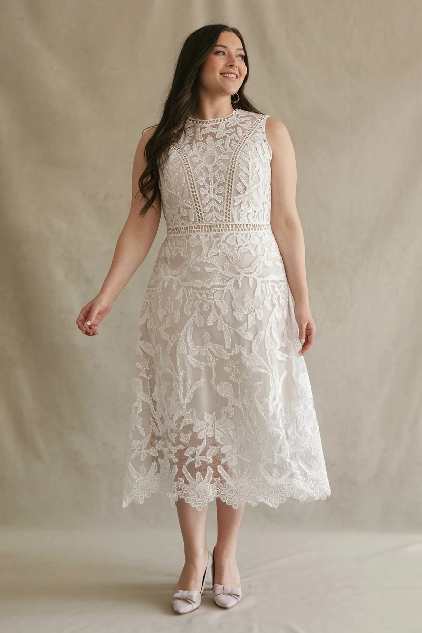 Botanical Grace Ivory Embroidered Midi for Garden Celebrations