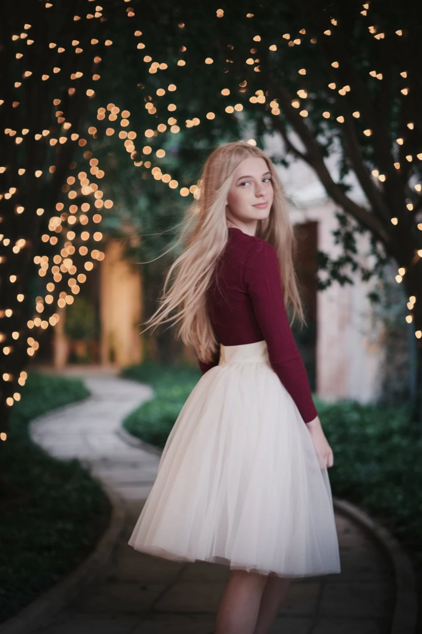 Burgundy & Tulle Dream Romantic Holiday Ensemble for Youthful Celebrations