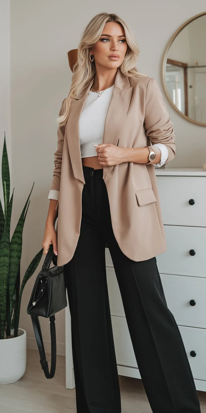 Camel Confidence Neutral Blazer Styling for Modern Business-Casual Fusion