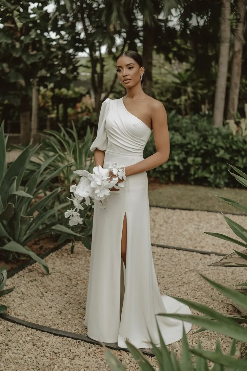 Elegance in Simplicity One-Shoulder White Gowns for Modern Brides