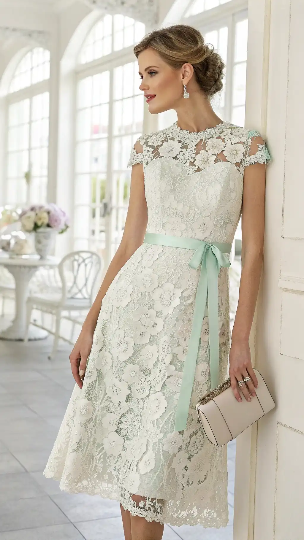 Elegant Lace and Mint Tea Dress