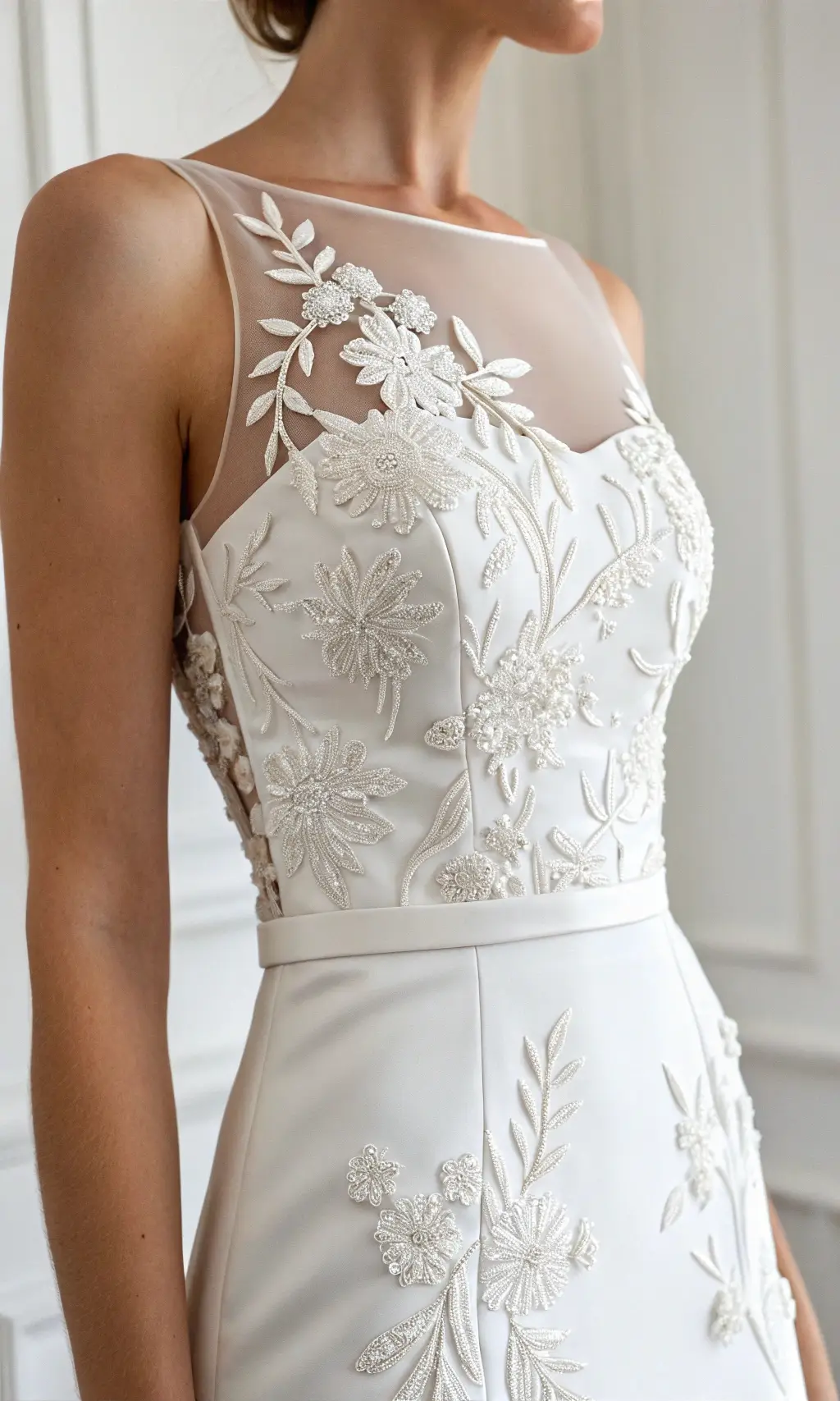 Embroidered Illusion Neckline Graduation Dress
