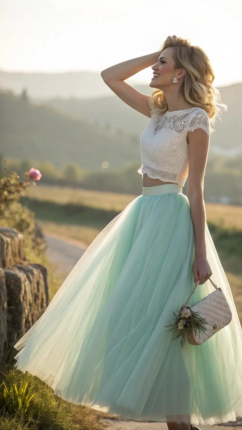 Ethereal Lace Crop Top and Tulle Skirt