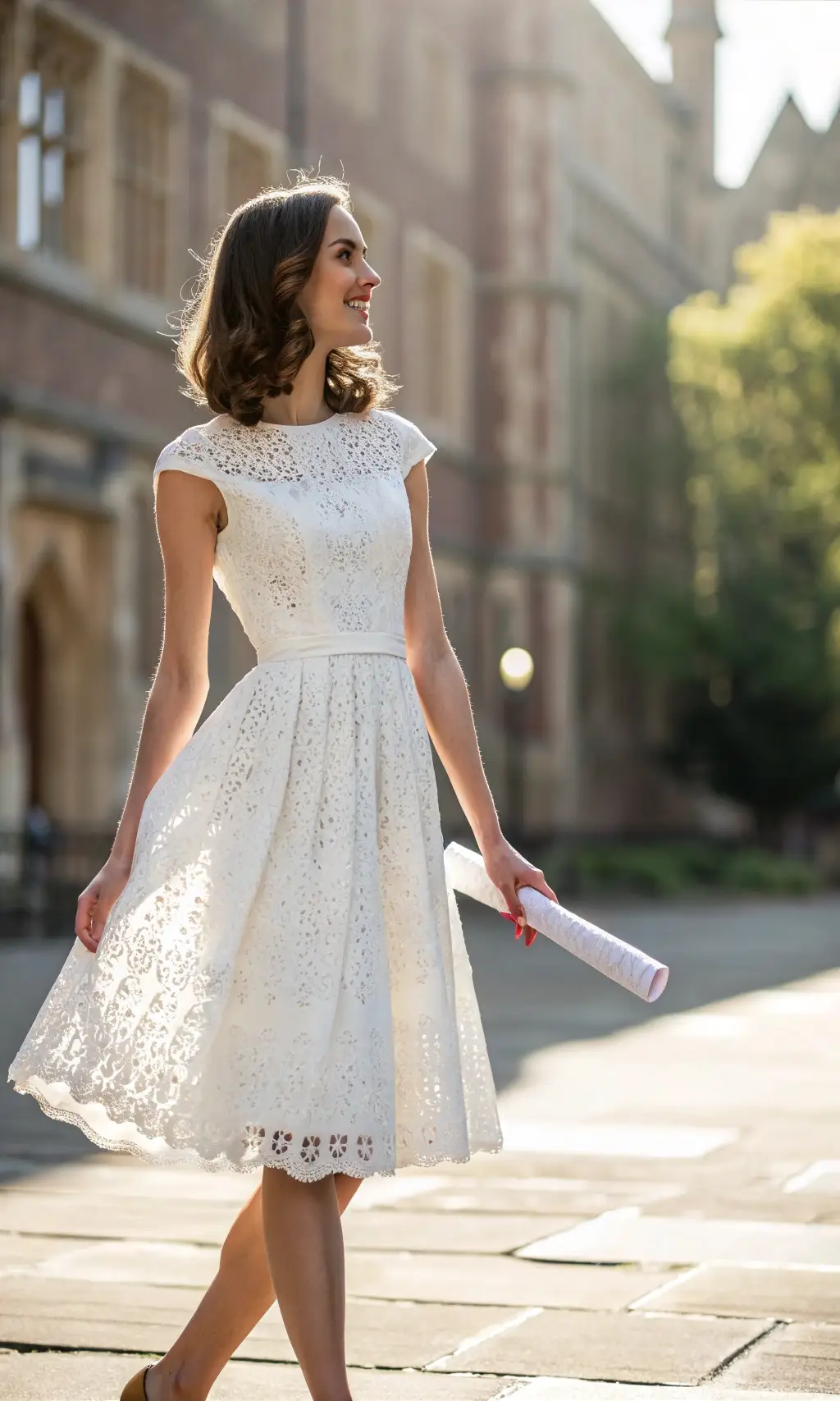 Eyelet Lace Fit-and-Flare Graduation Dress