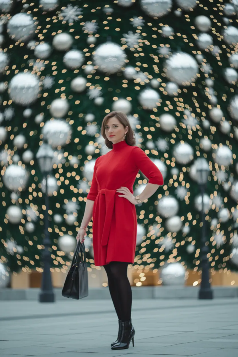 Festive Elegance Vibrant Red Holiday Dress for Winter Celebrations