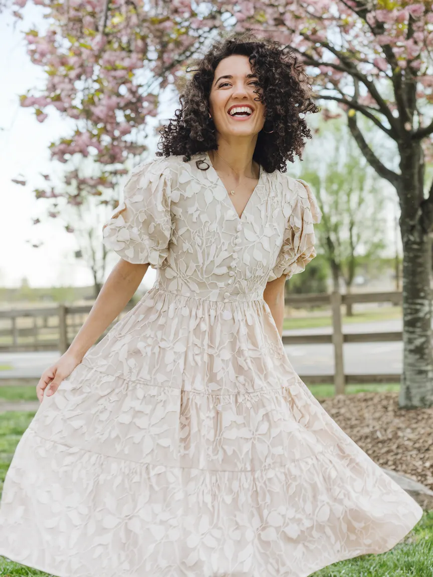 Flowing Elegance Cream Tiered Dresses for Spring Celebrations