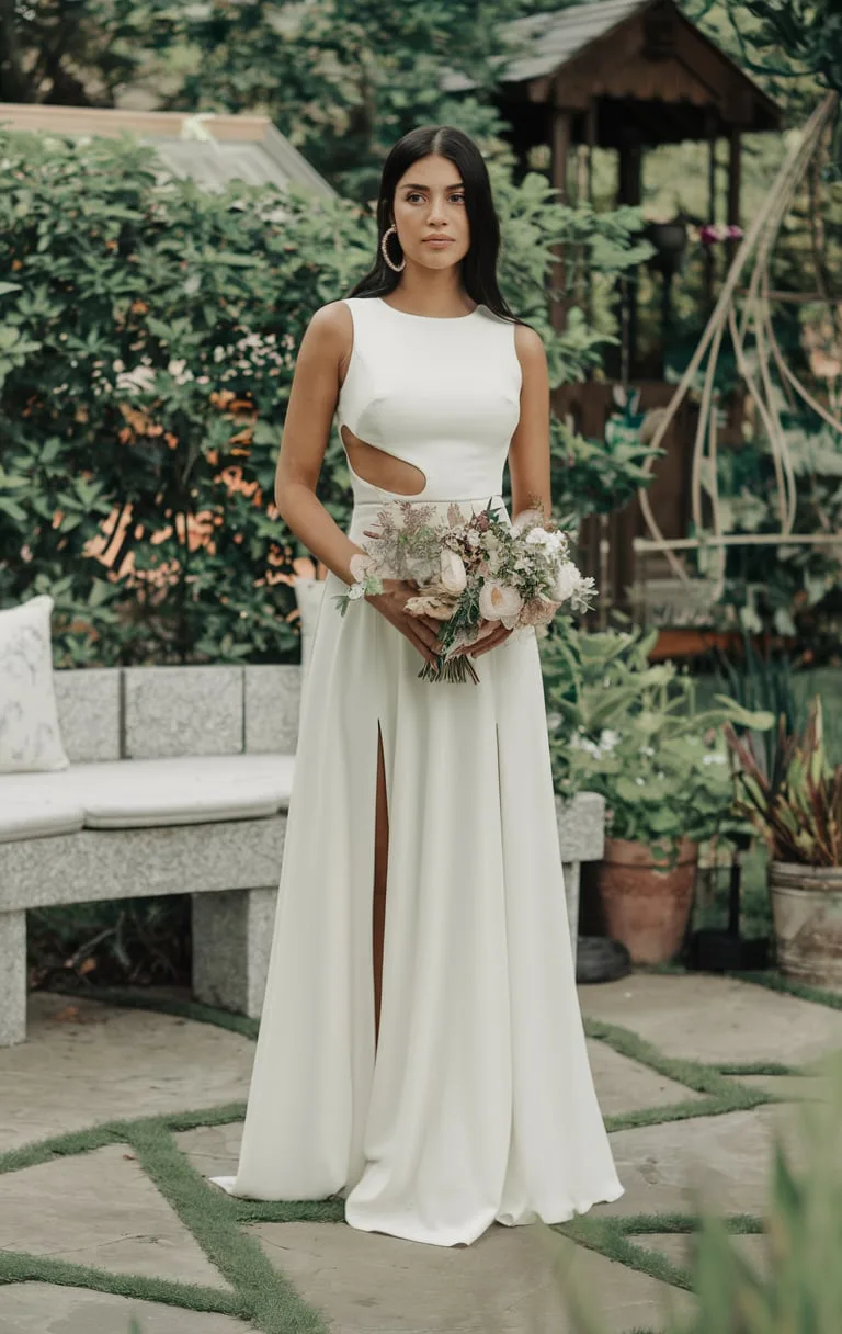 Modern Cutouts Minimalist White Gowns for Garden Celebrations