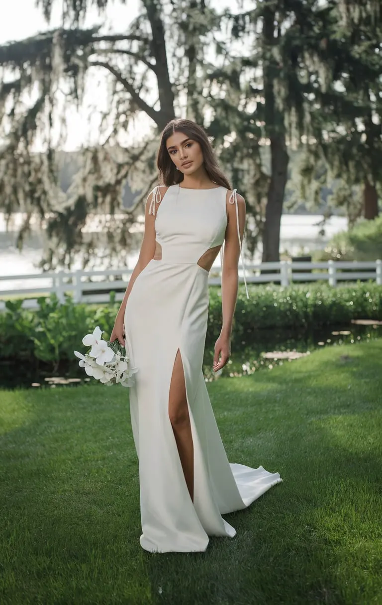 Nature-Inspired Cutouts Streamlined White Gowns for Outdoor Celebrations