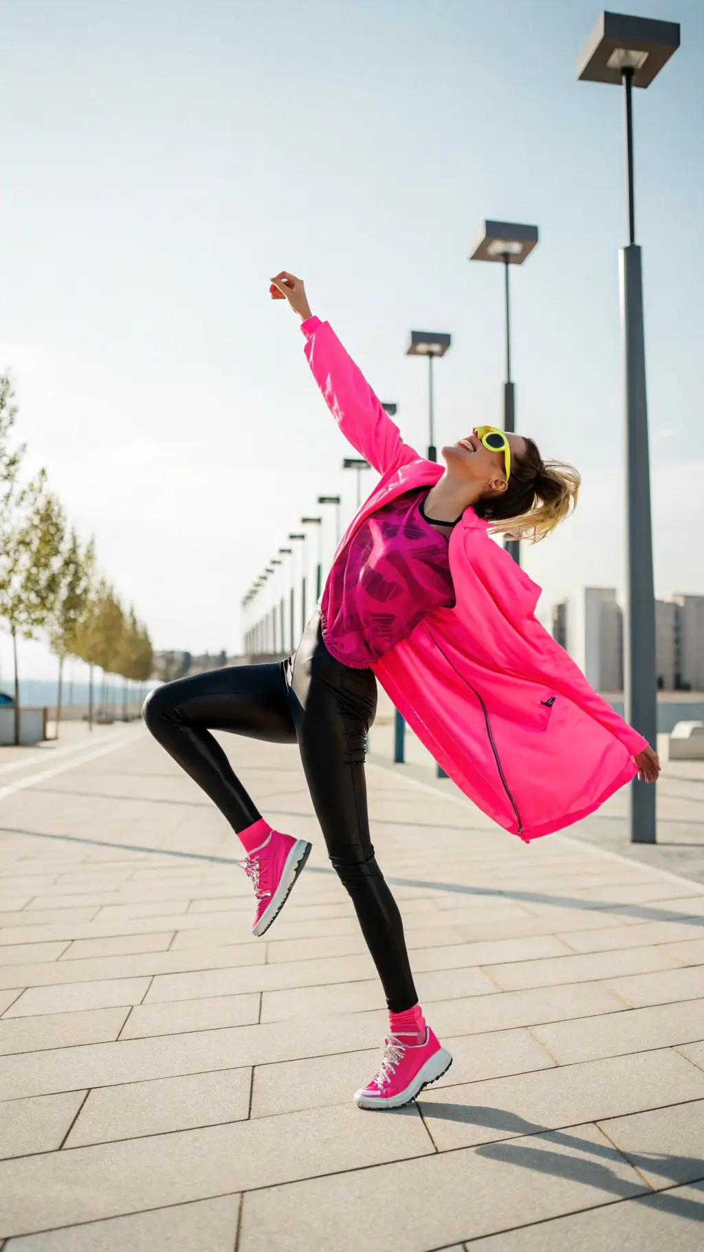 Neon Windbreaker & Faux Leather Leggings