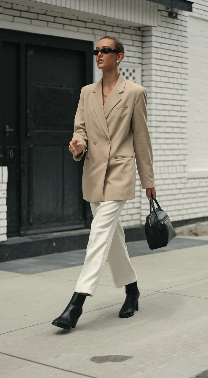 Neutral Powerhouse Beige Blazer Ensemble for Minimalist Sophistication