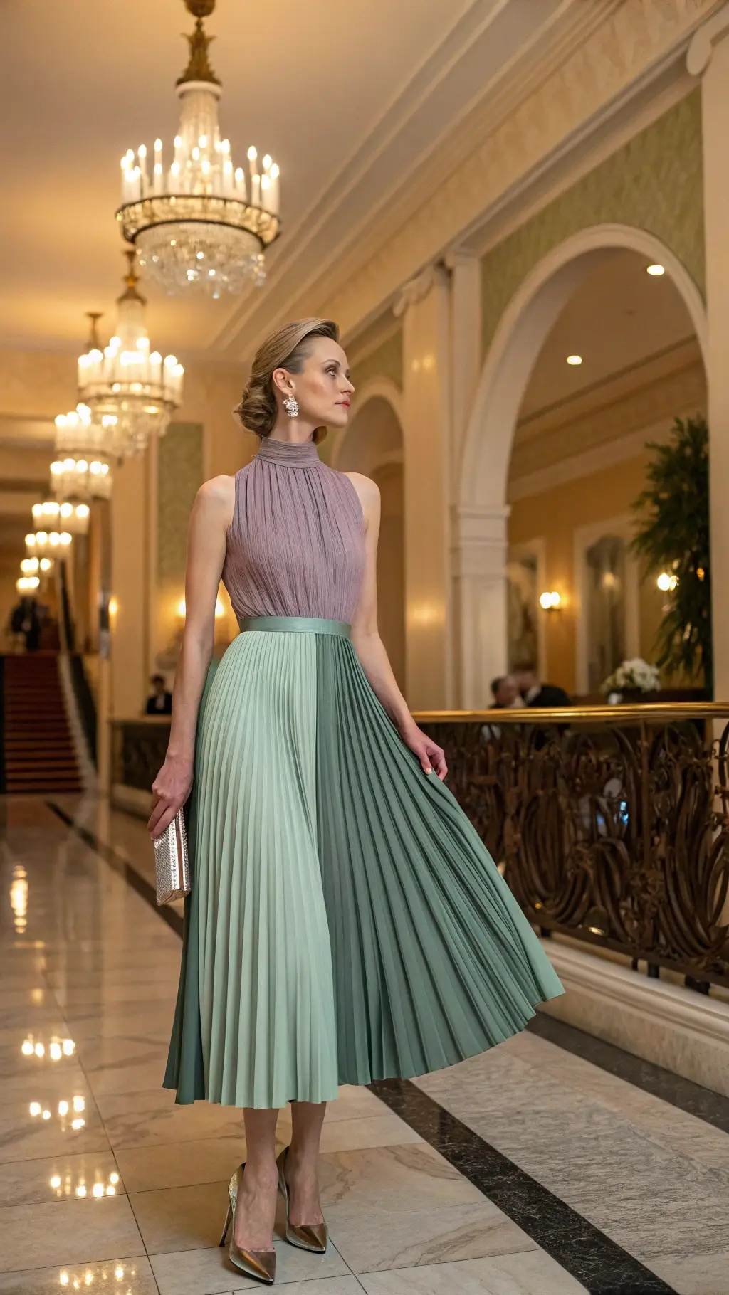 Pleated Ombre Midi Dress