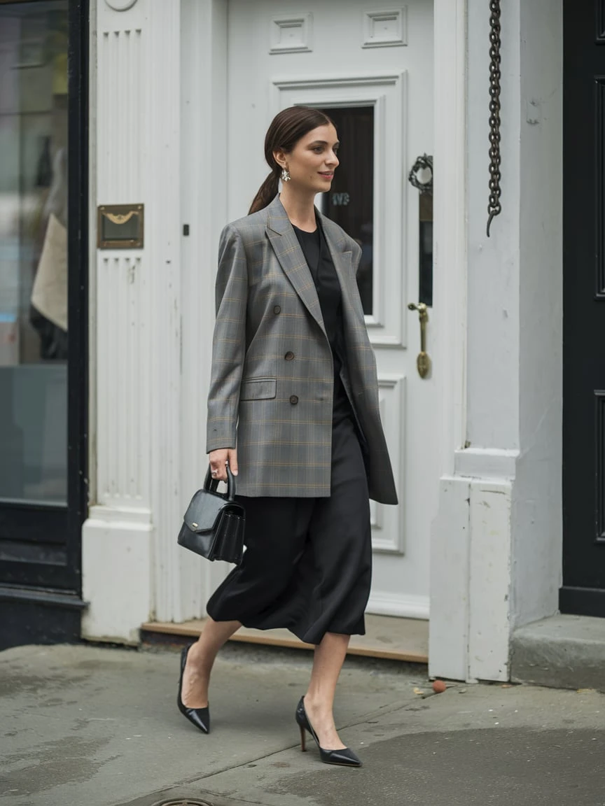 Power Dressing Reinvented Gray Plaid Blazer Ensemble for Modern Professionals