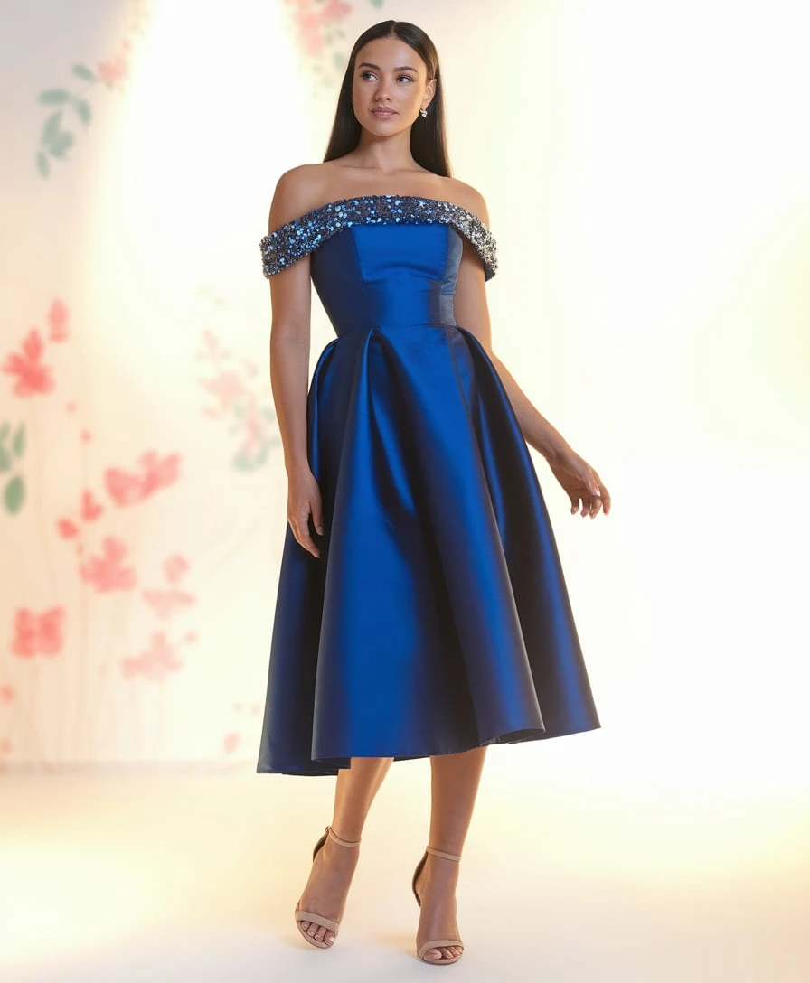 Radiant Cobalt Splendor A Festive Midi Dress