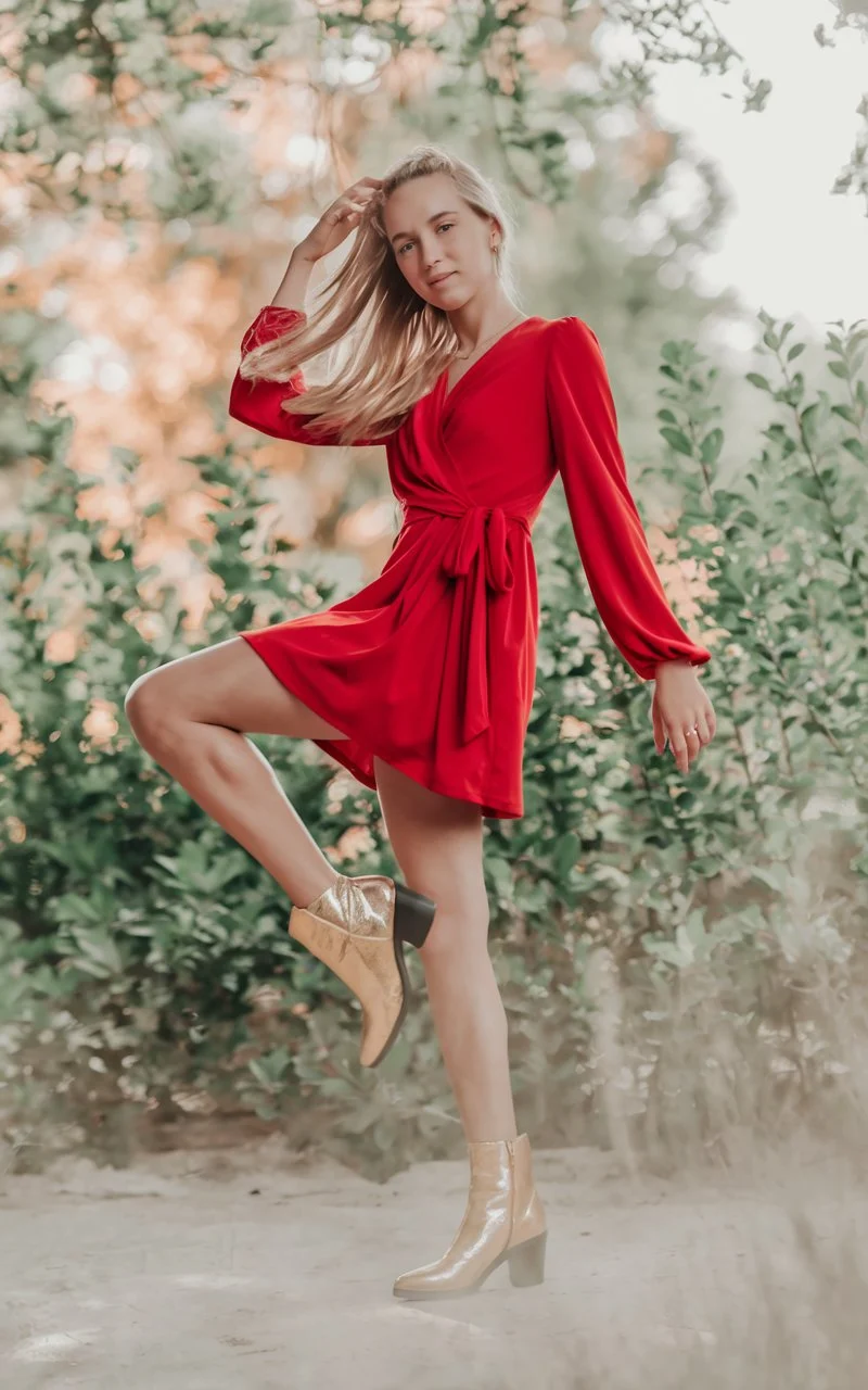 Radiant Ruby Wrap Romantic Holiday Dress for Festive Teen Celebrations