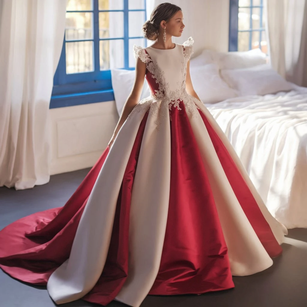 Regal Crimson & Ivory Luxurious Holiday Ballgown for Special Teen Celebrations