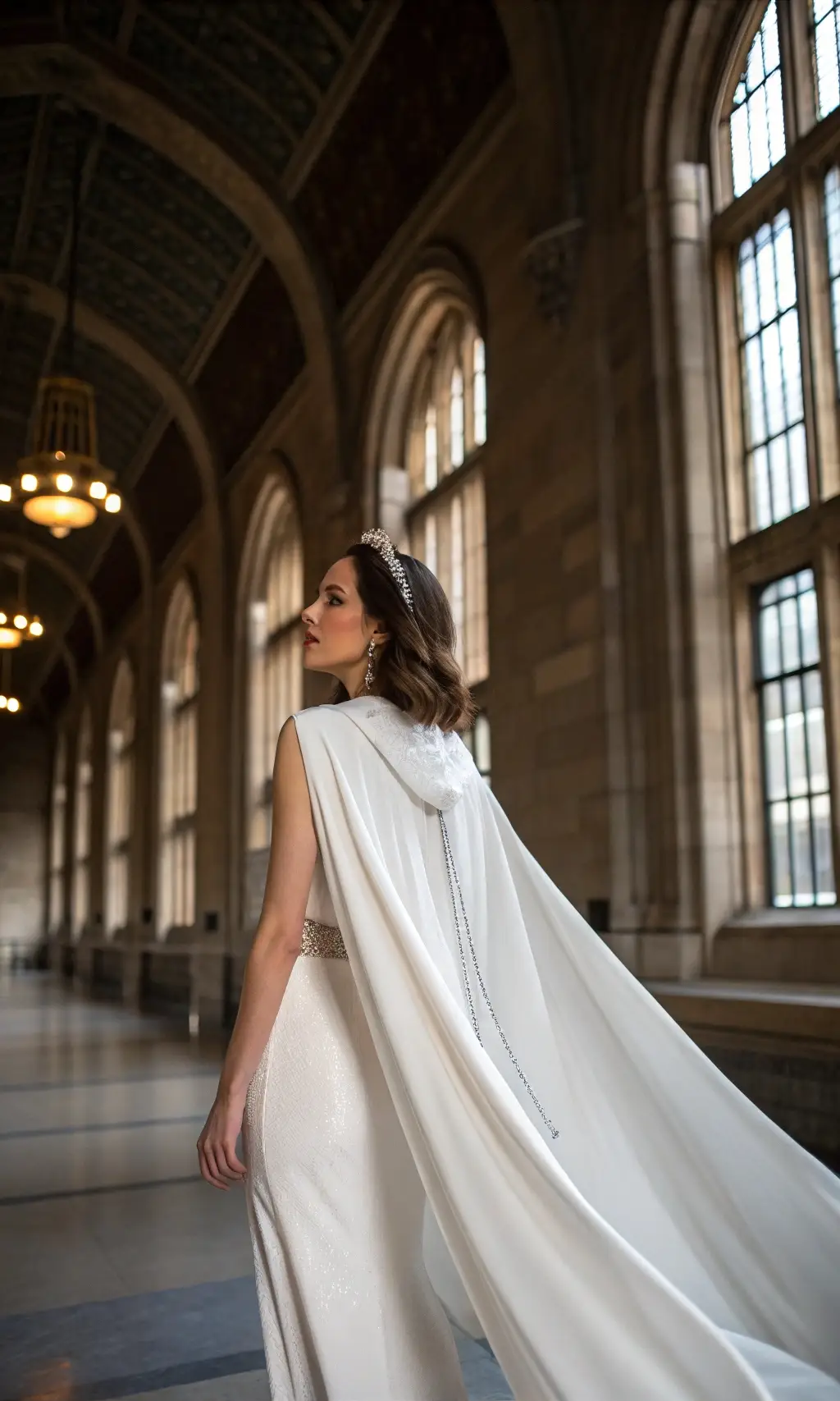 Regal Gown with Detachable Cape for Graduation