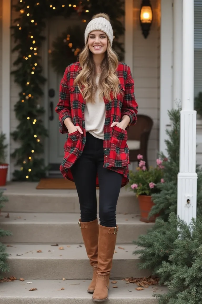 Rustic Warmth Classic Plaid and Cozy Layers for a Holiday Stroll