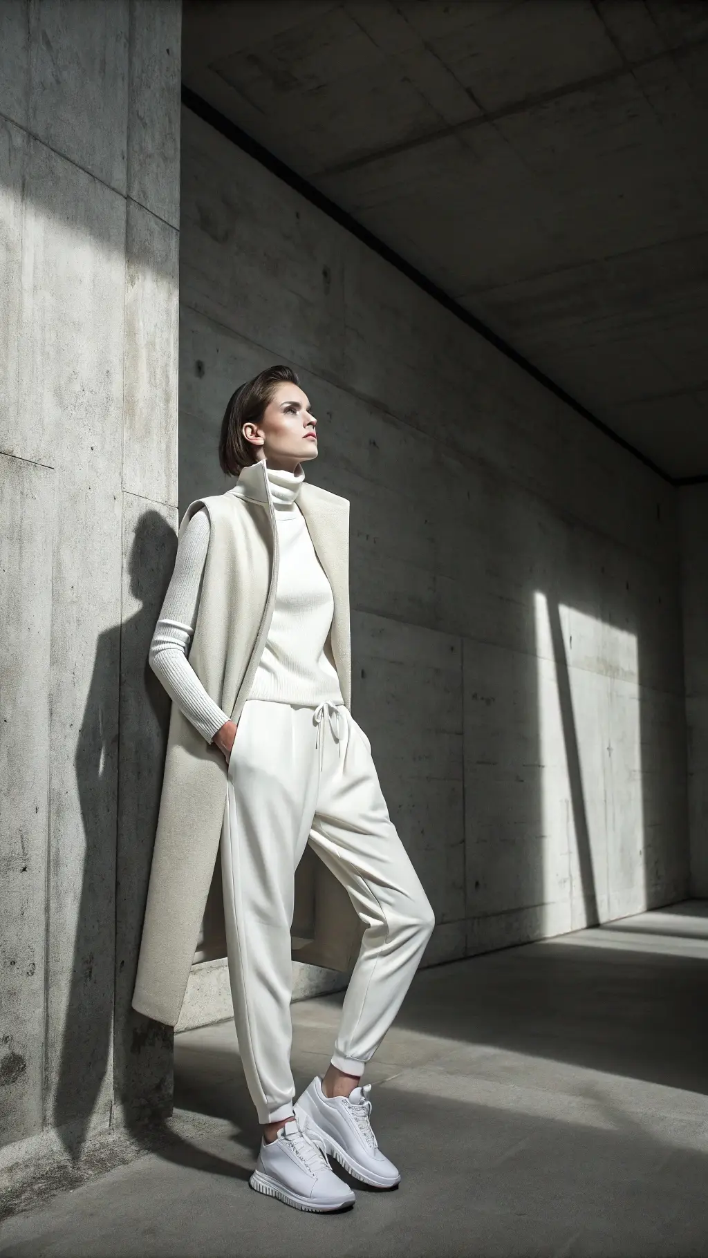 Sleeveless Coat & White Athleisure Set