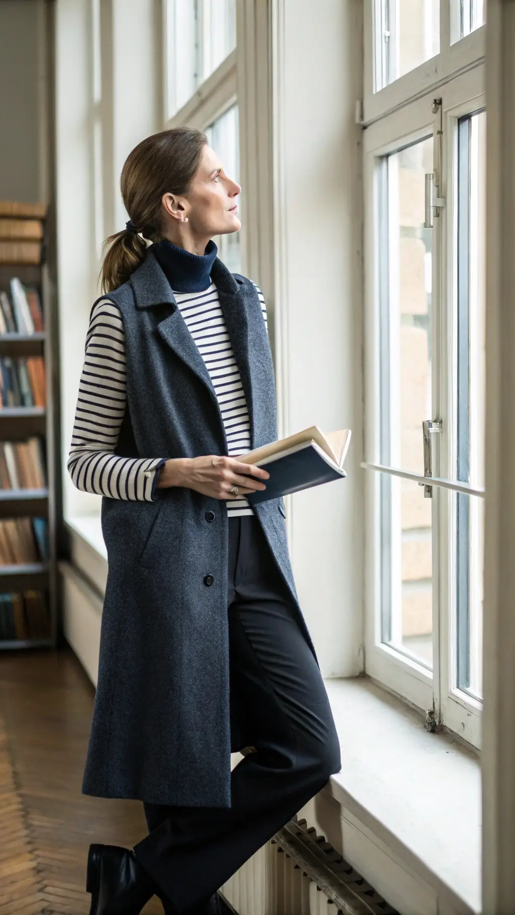 Striped Turtleneck with Long Vest