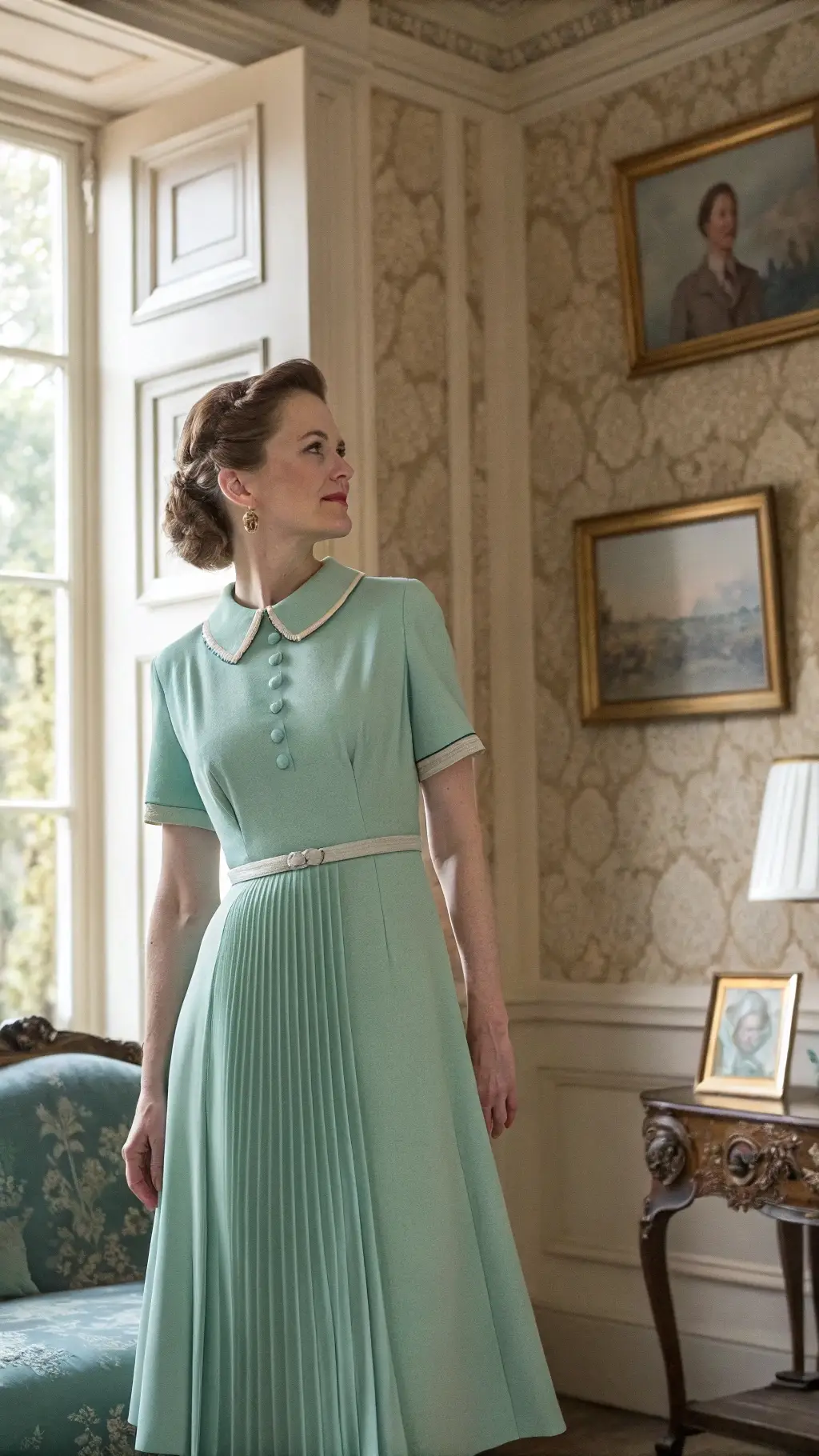 The Vintage Mint Pleat Midi Dress