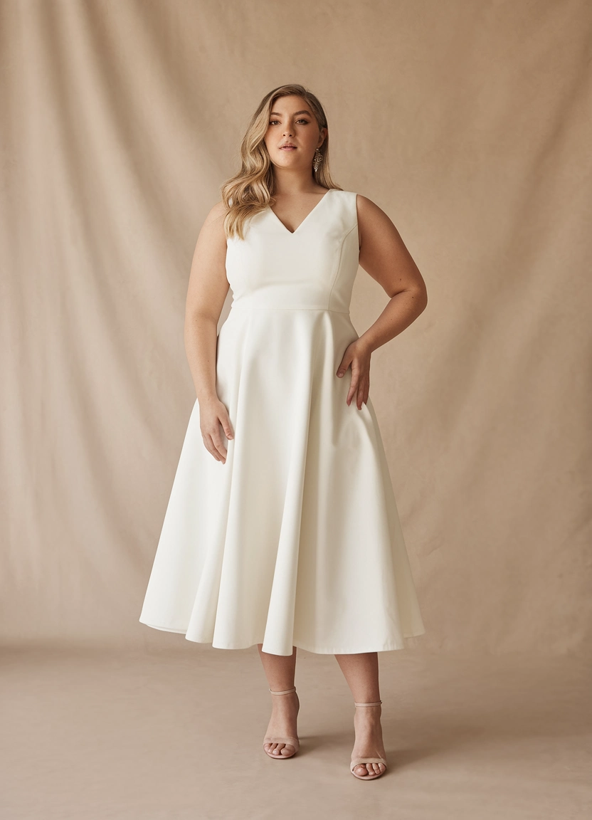 Timeless Structure Ivory A-Line Midi for Pre-Wedding Celebrations