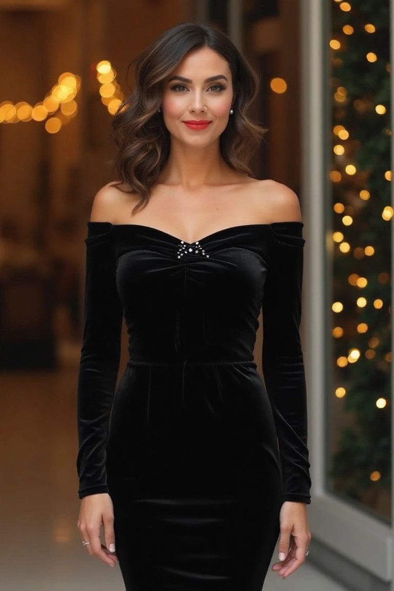 Velvet Allure Sophisticated Black Dress for Festive Evenings