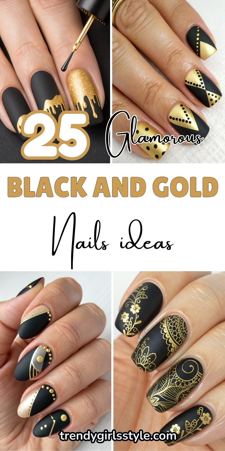 25 Glamorous Black and Gold Nails Ideas That Define Bold and Elegant