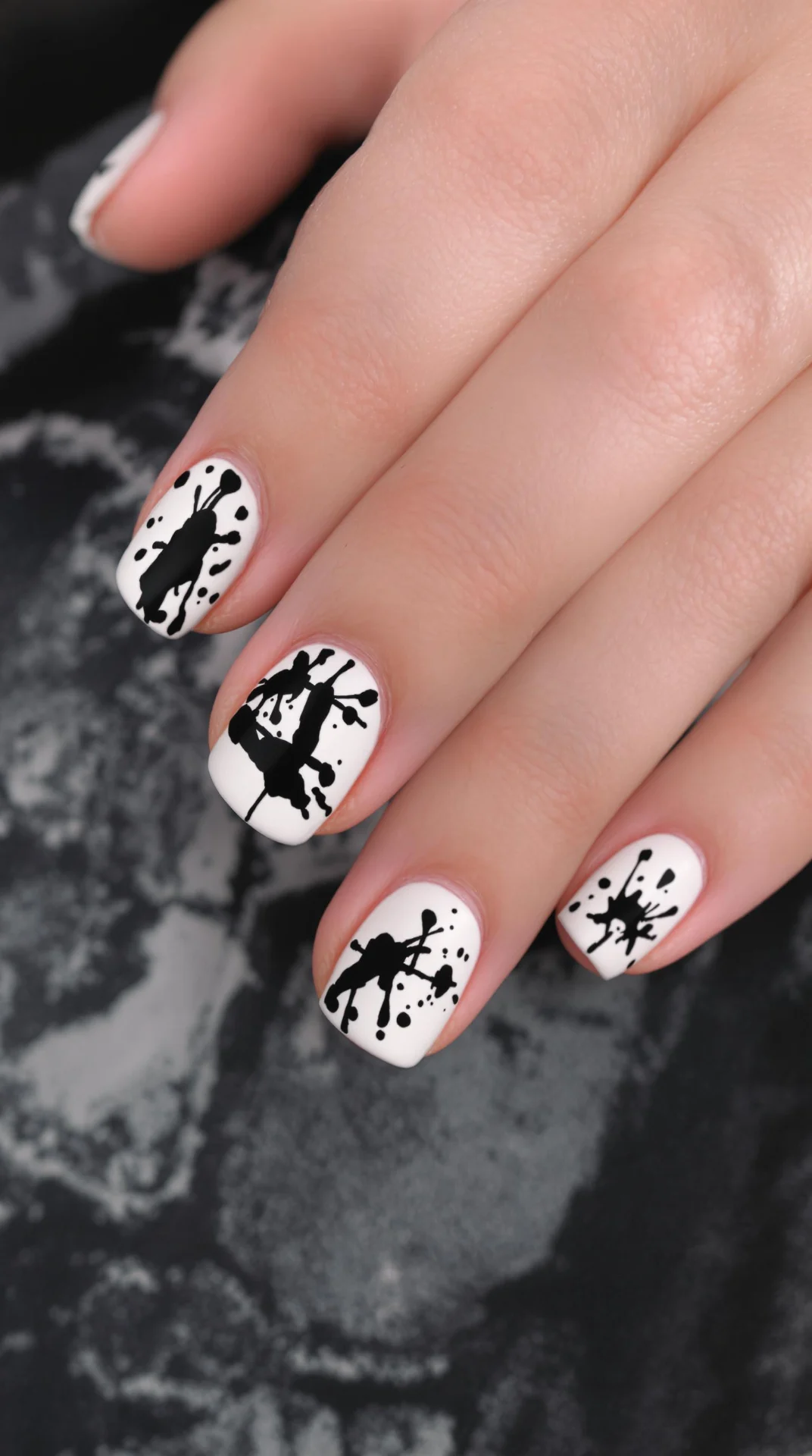 Abstract Splatter Chic Black and White Nails That Make a Bold Impression