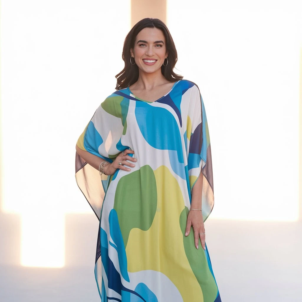Abstract Watercolor Caftan Breezy Resort Sophistication