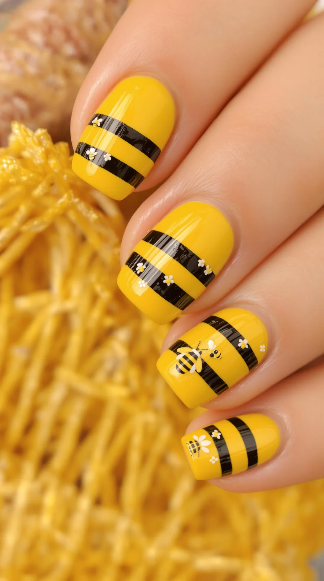 Bee Bold Playful Yellow Nail Art with a Buzz